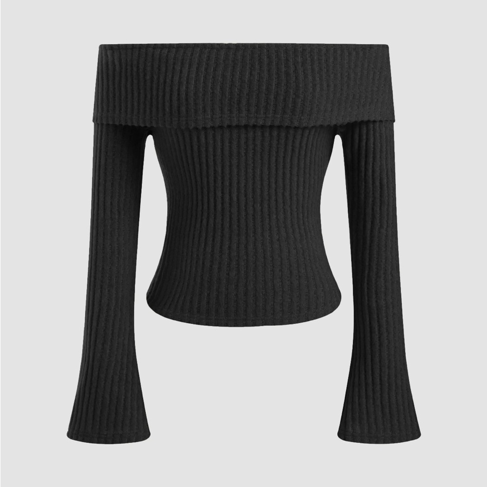 CIDER OFF-SHOULDER SOLID LONG SLEEVE TOP